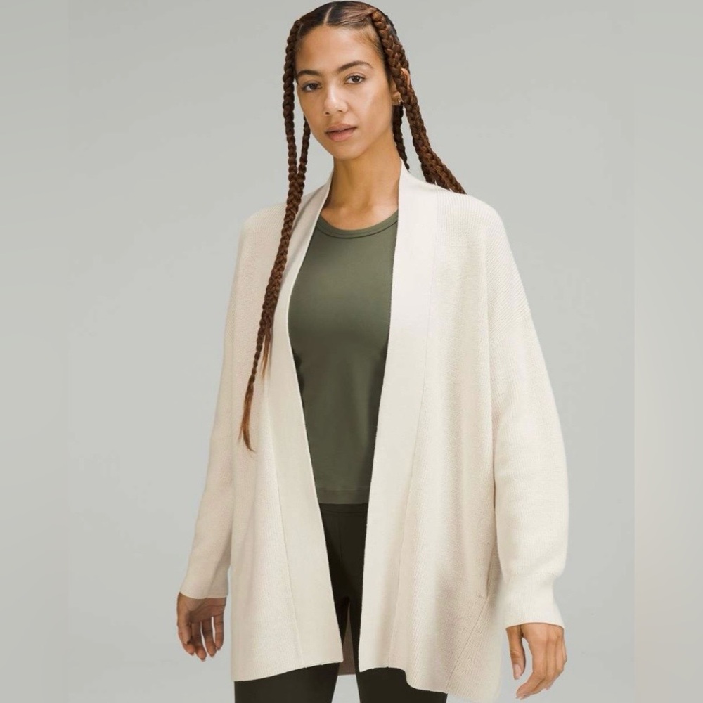 Lululemon Merino Wool-Blend Ribbed Long Wrap Sweater in Bone size 2